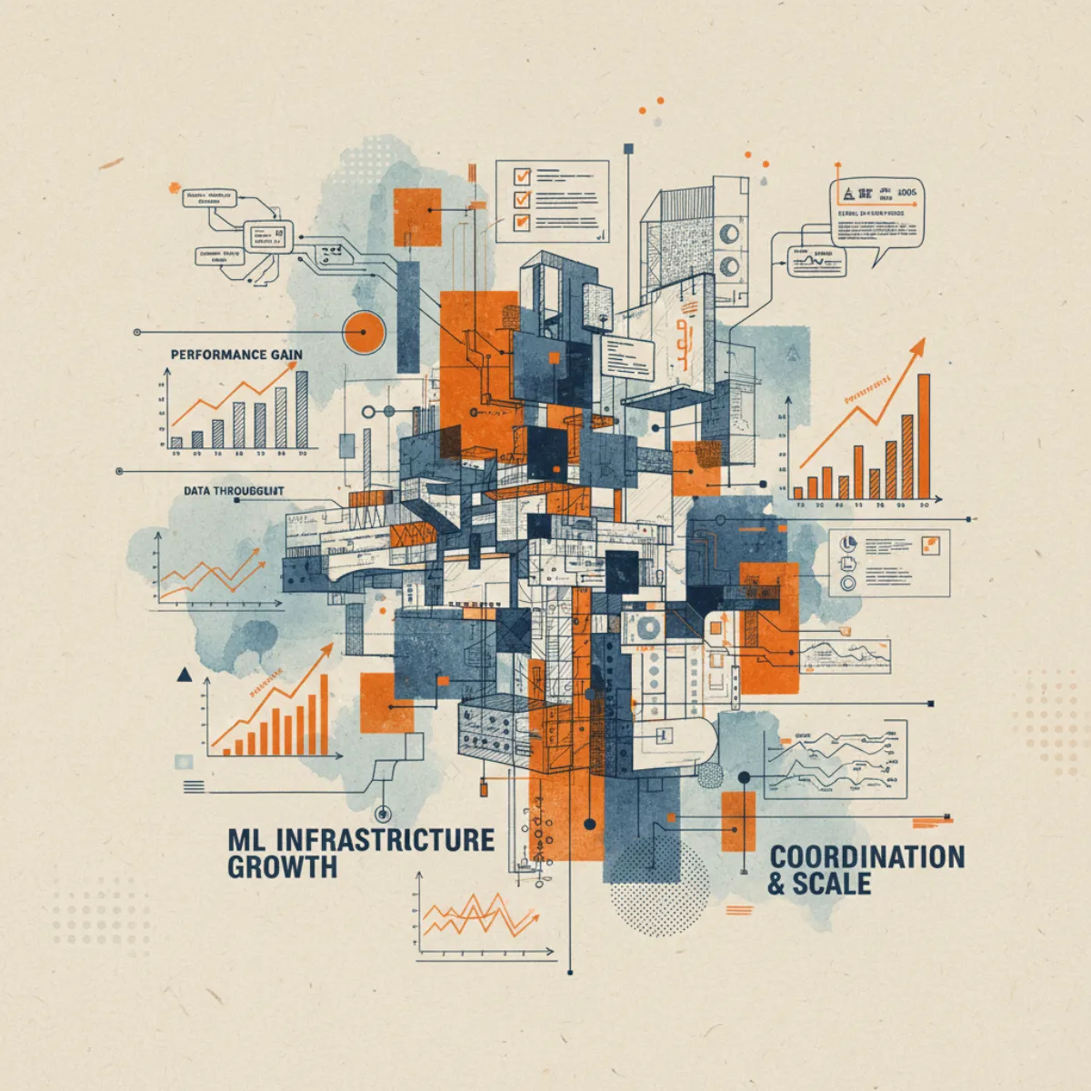 Machine learning infrastructure development illustrated with modular systems imagery