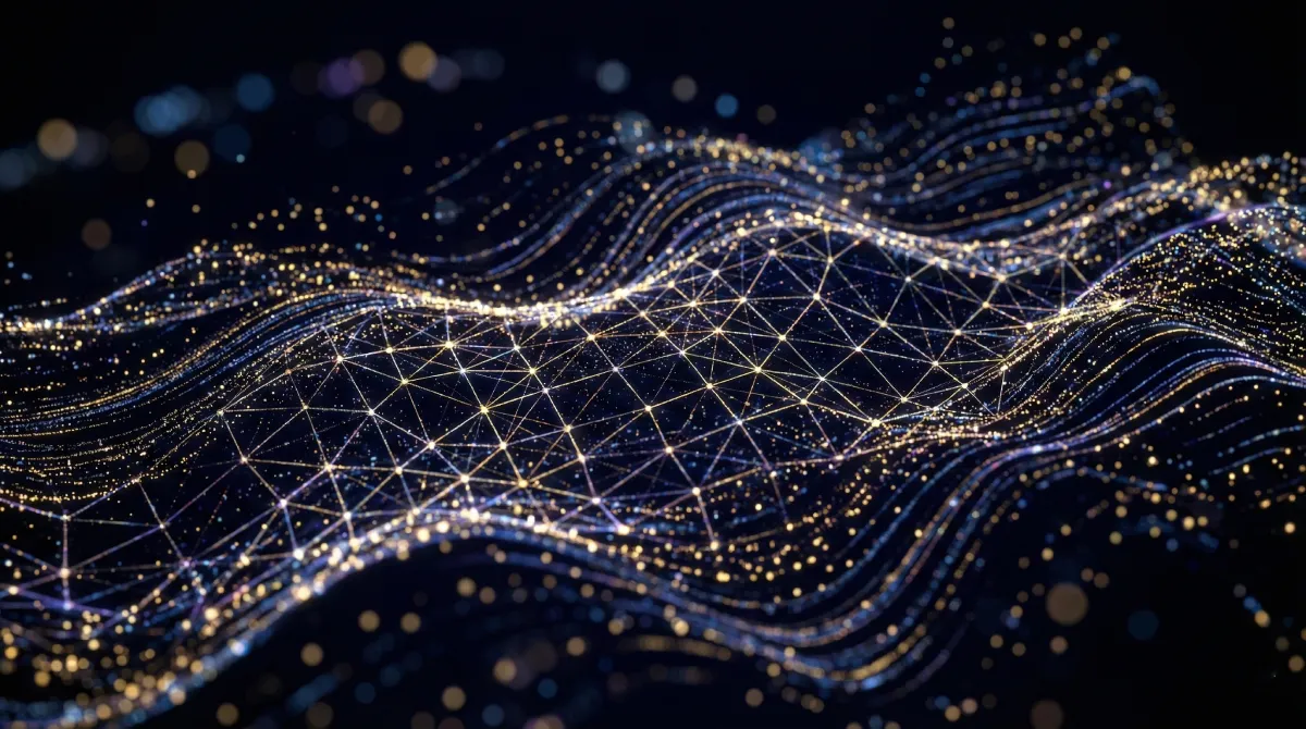 Particle art representing the role of AI as an algorithmic content strategist in enterprise data.