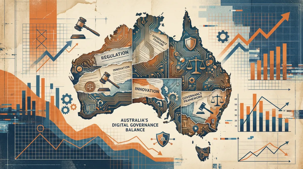 Australia AI governance landscape illustrated with strategic data motifs