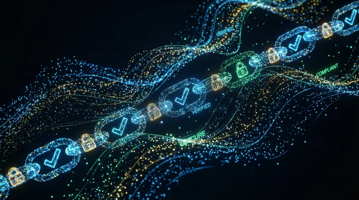 Particle art representing autonomous AI agents transforming financial compliance processes.