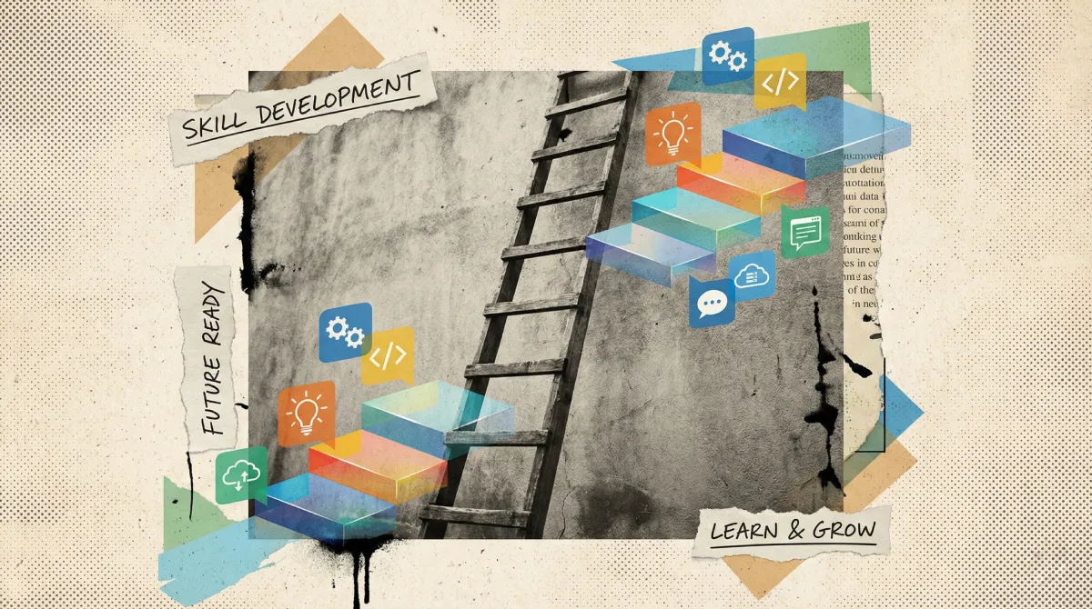 Editorial illustration of the strategic pillars for developing AI skills in the SAP ecosystem.