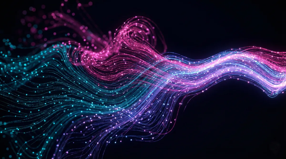 Particle visualization showing the integration of generative AI into next-generation SEO strategies.