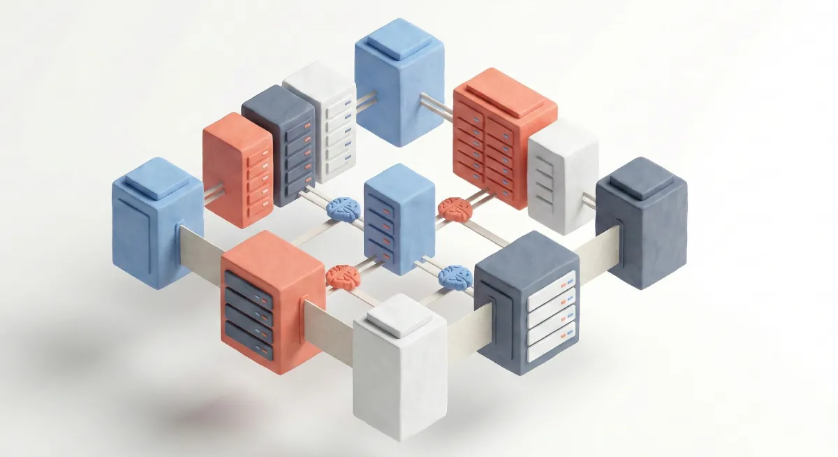 Minimalist 3D illustration representing NEXTDC and OpenAI partnership for sovereign AI infrastructure in Australia.