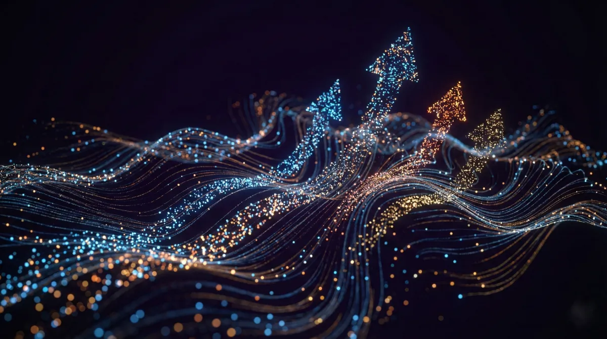 Abstract visualization of rising data trends representing the AI-driven SEO pivot of 2025.