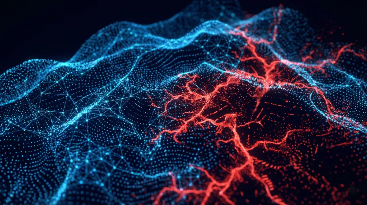 Abstract visualization of the Shadow AI epidemic accelerating risk in the enterprise.